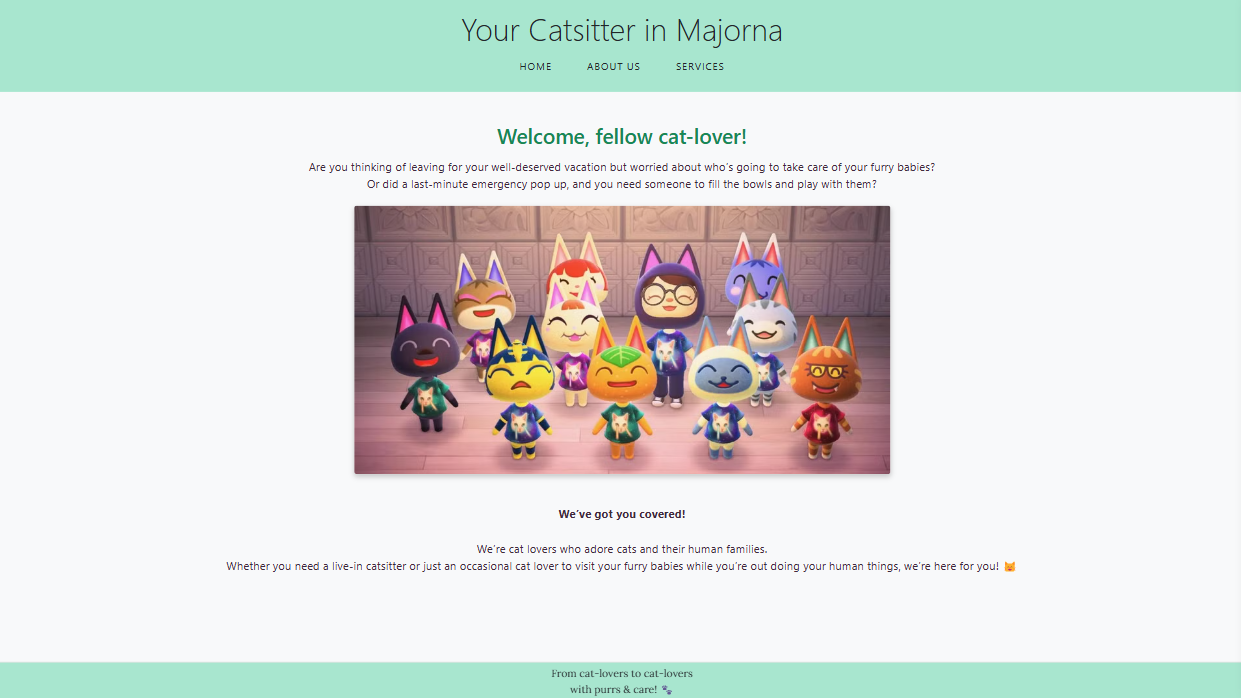 Screenshot of the 'Your Catsitter in Majorna' project website